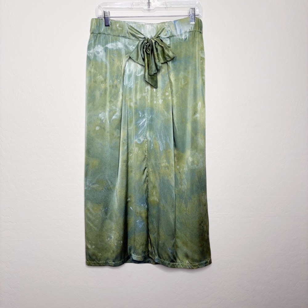 Free People Riverside Tool & Dye 100% Silk Tie Dye Midi Skirt Green M/L